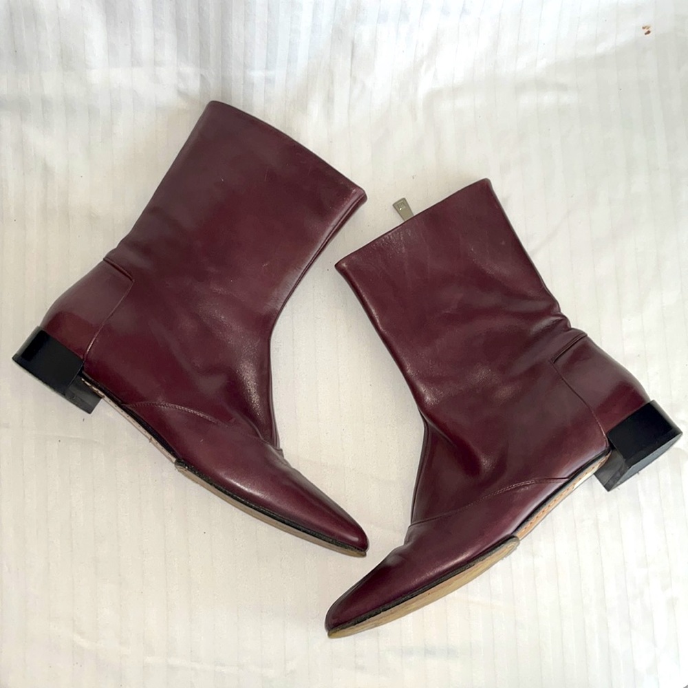 Gorgeous Bally Italian Leather Square-Toe Boots (MAROON-BROWN) Super Condition